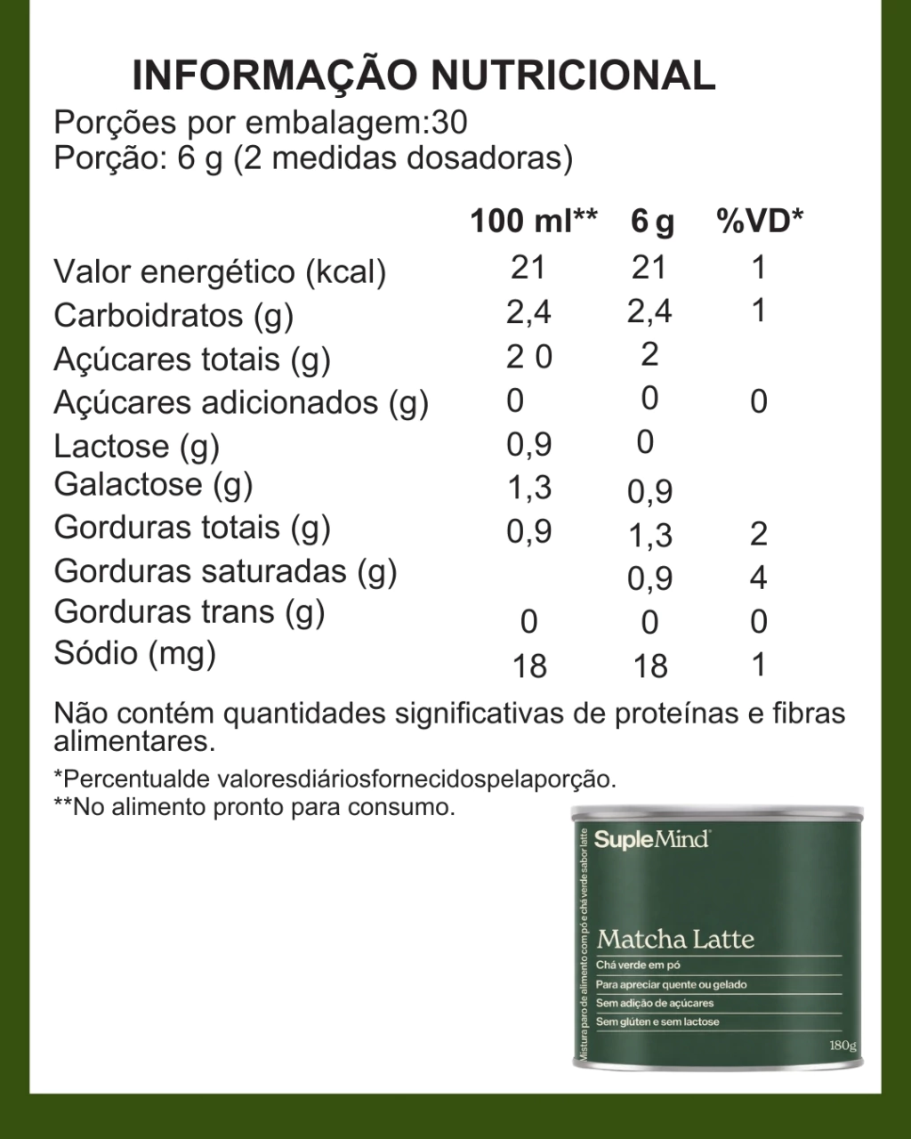 Tabela Nutricional Matcha Latte SupleMind