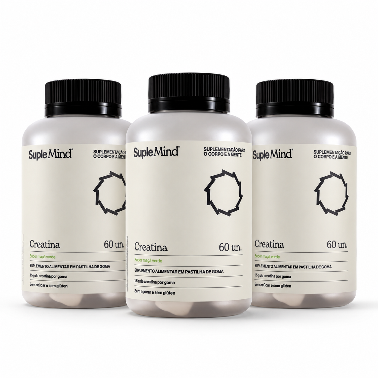 Kit com 3 potes de Creatina Gummy Maçã Verde SupleMind