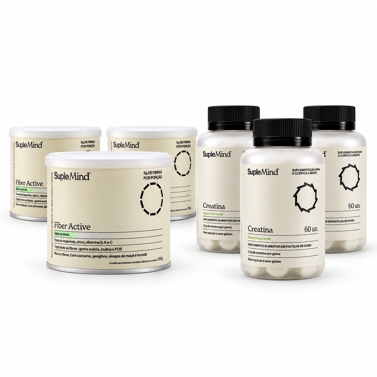 Kit com 3 Fiber Active e 3 Creatinas Gummy