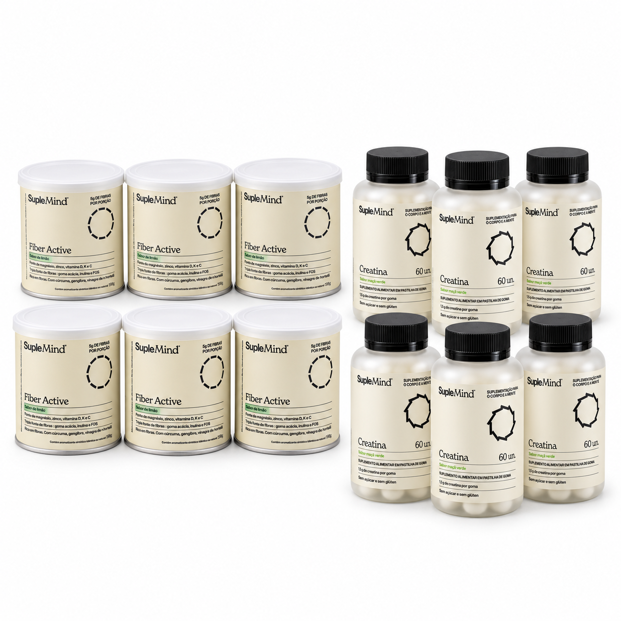 Kit com 6 Fiber Active e 6 Creatinas Gummy